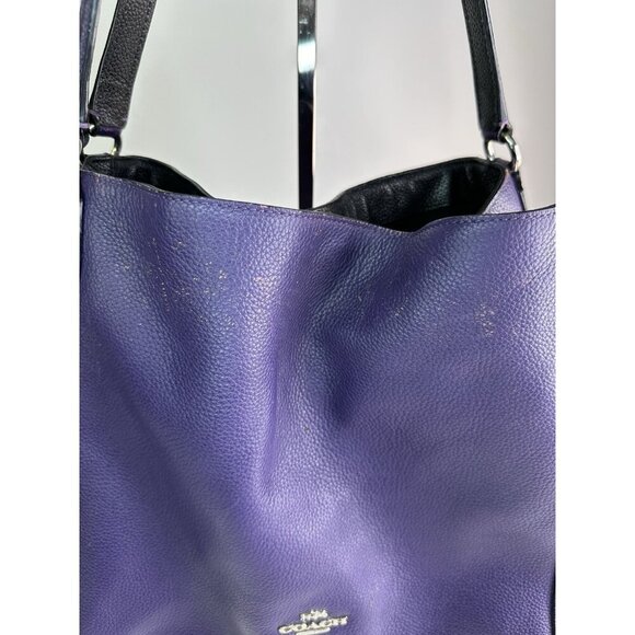 Vtg Coach Turnlock Edie Dark Purple Pebble Leather Shoulder Bag - Picture 2 of 16